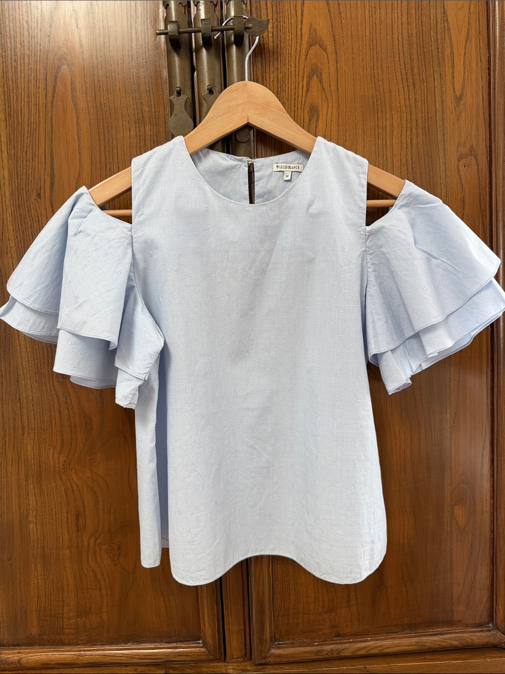 Cold-Shoulder Ruffle Blouse in Light Blue